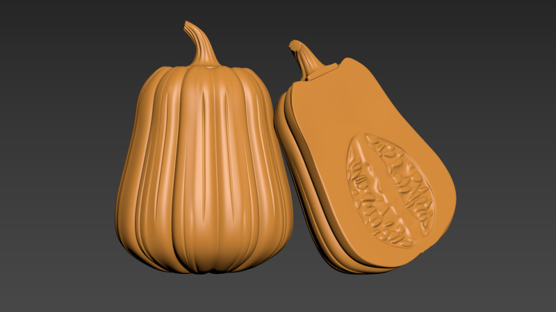 Pumpkin Vegetable 3 Half of Pampkin 3D Print Model .c4d .max .obj .3ds .fbx .stl .blend 
