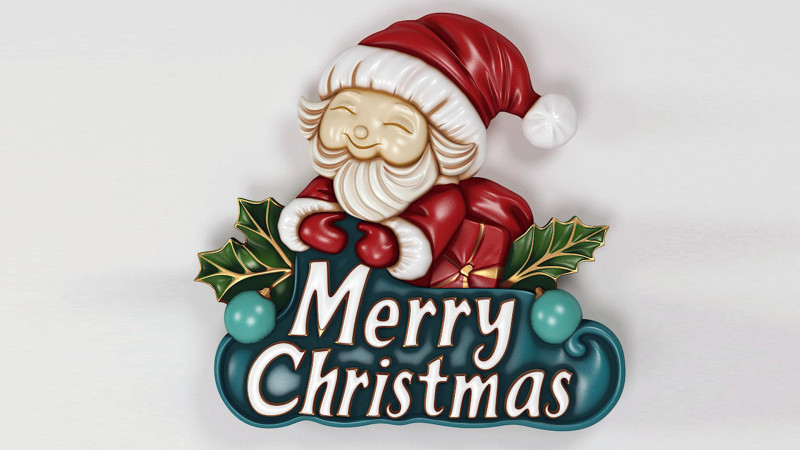 Merry Christmas Santa Claus 3D Relief Modello di stampa 3D .c4d .max .obj .3ds .fbx .stl .blend 