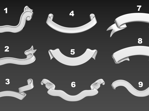 Ribbons for inscription logo emblem 9pcs 3D Model