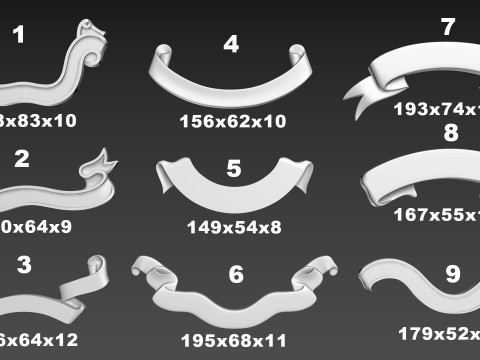 Ribbons for inscription logo emblem 9pcs 3D 모델