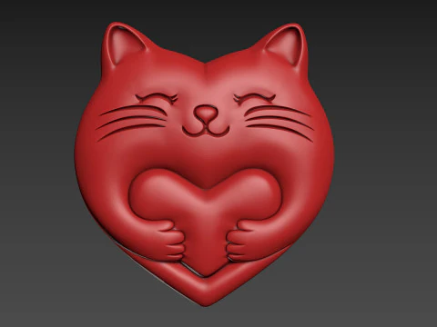 ハート猫のバレンタインデー 3Dプリントモデル