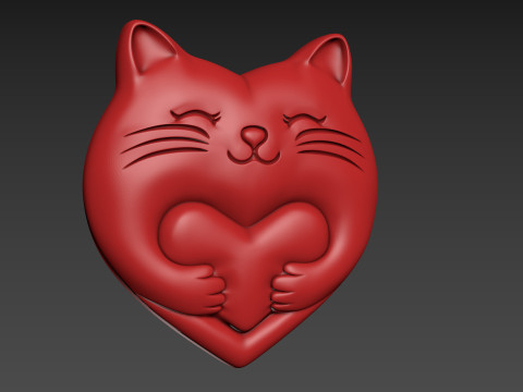 Heart Cat Valentines Day Model Cetak 3D
