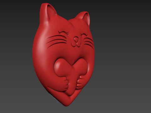 Heart Cat Valentines Day Model Cetak 3D