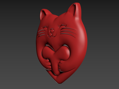 Heart Cat Valentines Day Model Cetak 3D