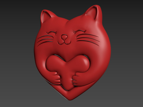 Heart Cat Valentines Day Model Cetak 3D