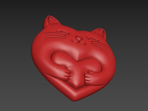 Heart Cat Valentines Day Model Cetak 3D