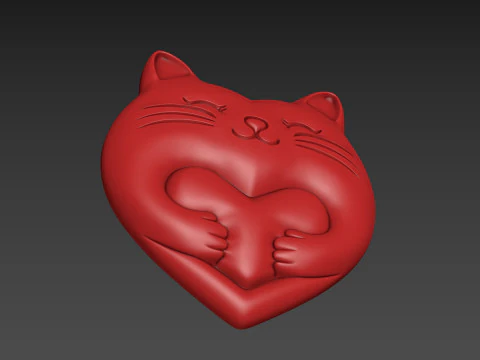 Heart Cat Valentines Day 3D Print Model