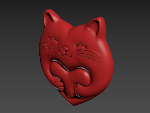 Heart Cat Valentines Day Model Cetak 3D