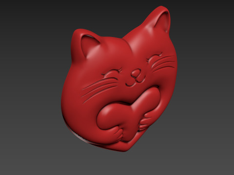 Heart Cat Valentines Day Model Cetak 3D