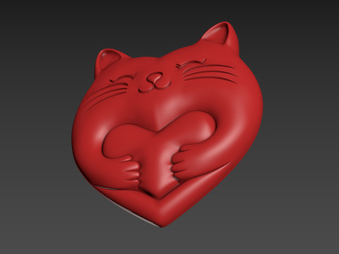 Heart Cat Valentines Day Model Cetak 3D