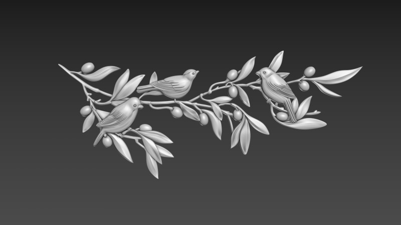 Olive branch with birds 3D-Modell .c4d .max .obj .3ds .fbx .stl .blend 