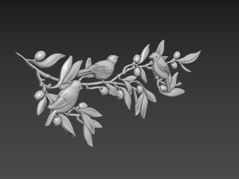 Olive branch with birds 3D-Modell