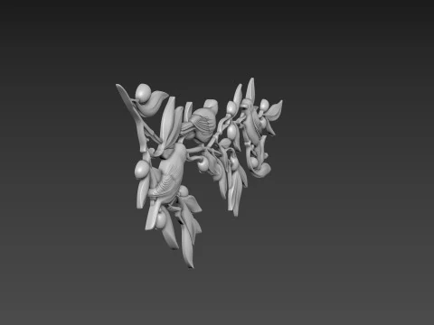 Olive branch with birds 3D Model