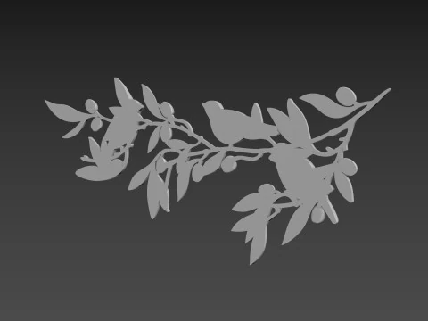 Olive branch with birds 3D Model