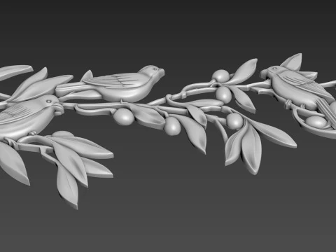 Olive branch with birds 3D Model