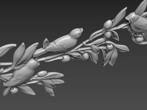 Olive branch with birds 3D Model