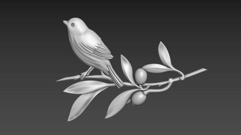 Olive Branch with bird 3D Модель .c4d .max .obj .3ds .fbx .stl .blend