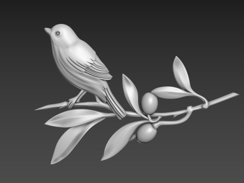 Olive Branch with bird 3D Model