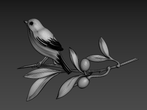 Olive Branch with bird 3D Модель