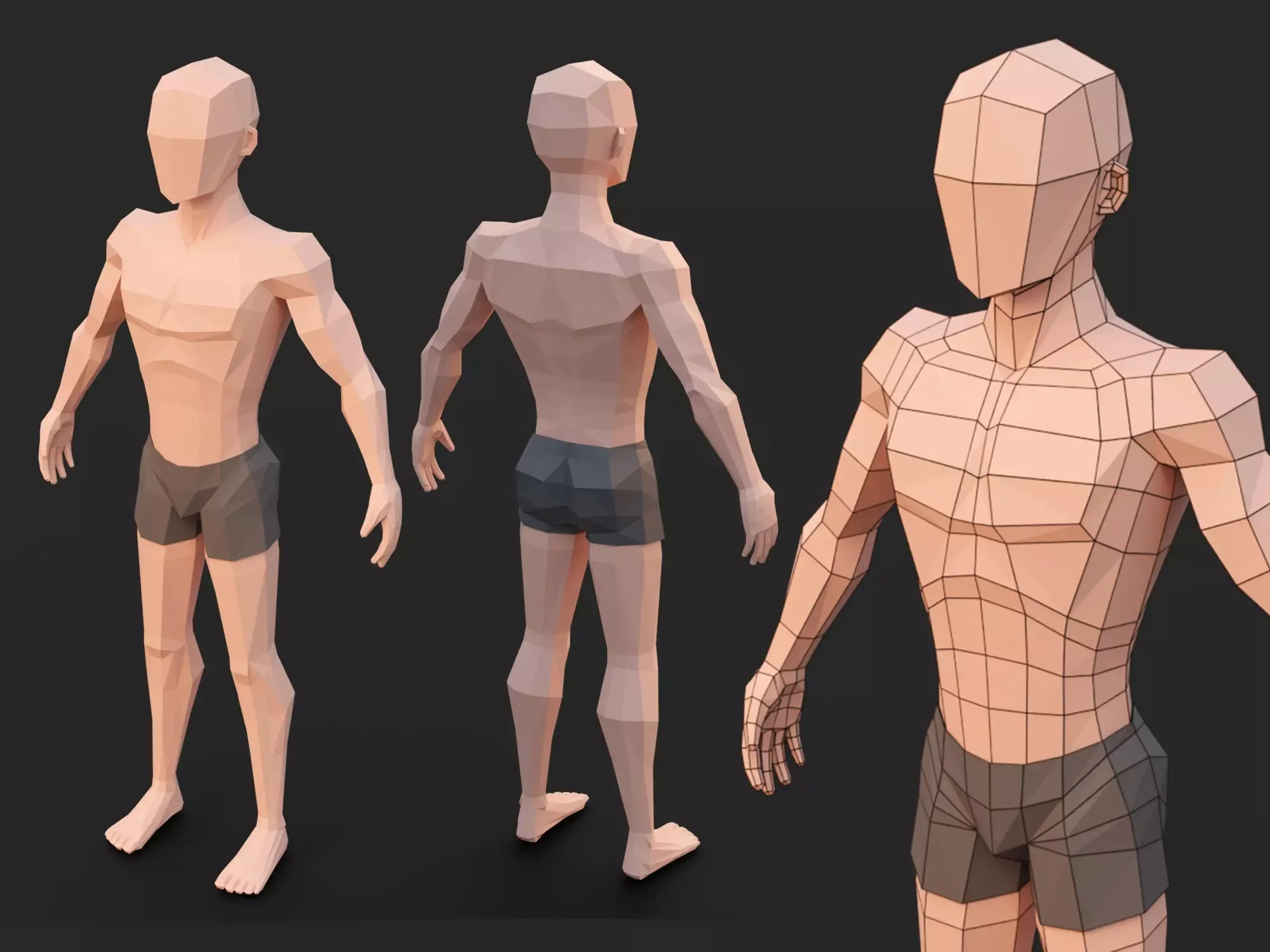 Low Poly Man Base Mesh Character 3D Model .c4d .max .obj .3ds .fbx .stl .blend 