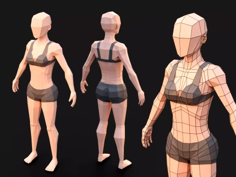 Personnage de maille de base de femme Low Poly Modèle 3D