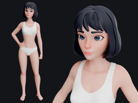 Personnage de femme stylis&eacute;e Suzanne - Rigged pour l'animation de jeux Modèle 3D