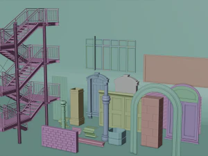 Bilim Kurgu Aksesuarları Kitbash Paketi 3D Model