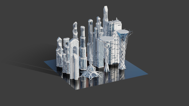 Futuristic Skyscrappers 3D Model .c4d .max .obj .3ds .fbx .stl .blend