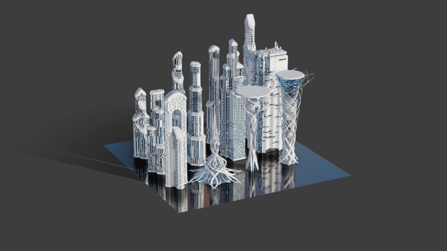Futuristic Skyscrappers 3D Model .c4d .max .obj .3ds .fbx .stl .blend