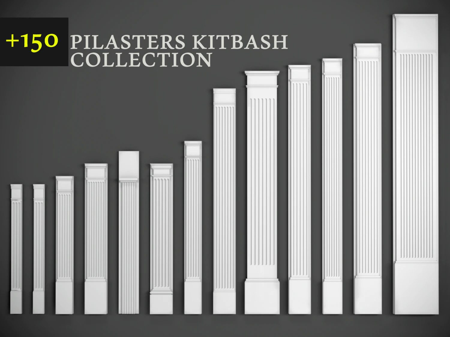 150 pilasters collection kitbash 3D Model .c4d .max .obj .3ds .fbx .stl .blend 