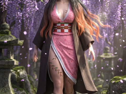NEZUKO KAMADO Demon Slayer - Realistic Demon Form PBR Character - High-Detail Anime Asset 3D Model