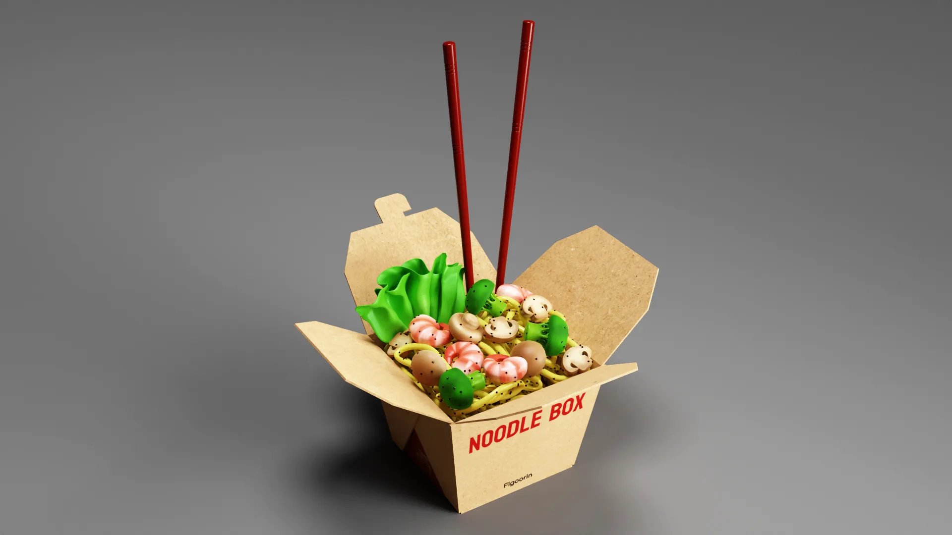 Noodle Box 001 3D Model .c4d .max .obj .3ds .fbx .stl .blend 