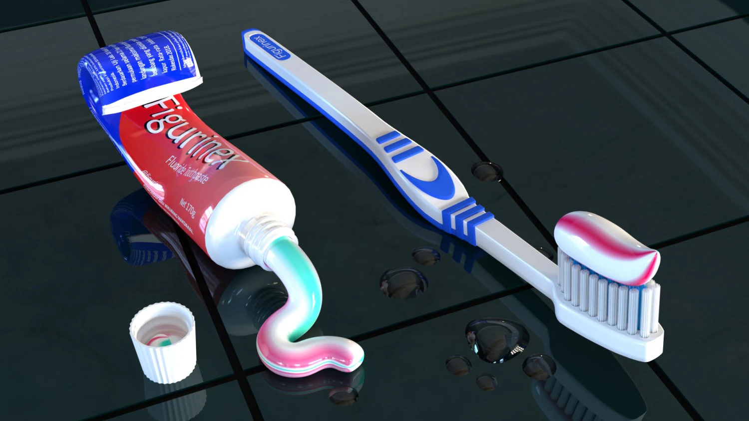 Toothpaste and Toothbrush 002 3D Model .c4d .max .obj .3ds .fbx .stl .blend