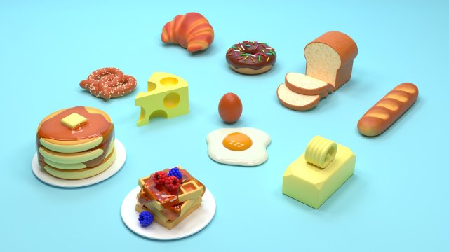 Food Pack 001 3D Model .c4d .max .obj .3ds .fbx .stl .blend 