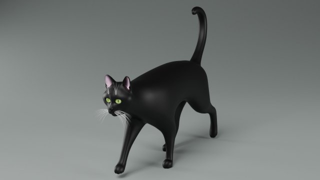 Domestic Black Cat 001 3D Model .c4d .max .obj .3ds .fbx .stl .blend 