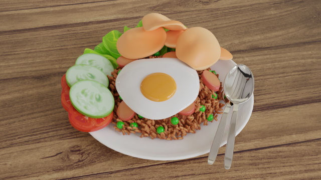 Fried Rice Nasi Goreng 001 Modelo 3D .c4d .max .obj .3ds .fbx .stl .blend 