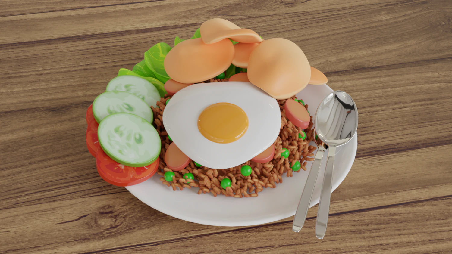 Fried Rice Nasi Goreng 001 3D Model .c4d .max .obj .3ds .fbx .stl .blend 