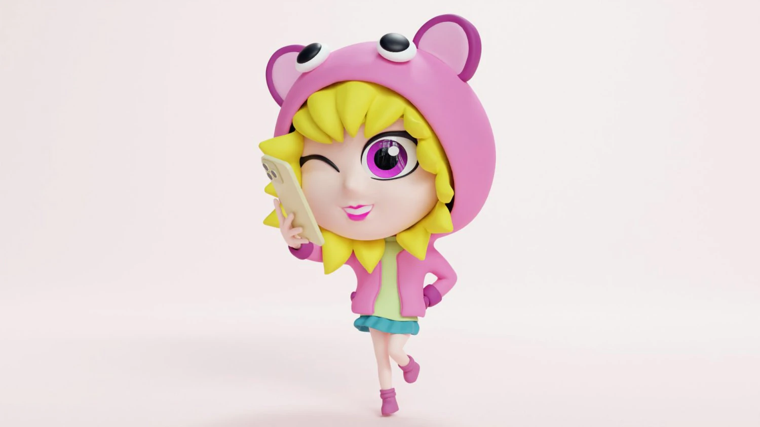 Selfie Girl Mascot 001 3D Model .c4d .max .obj .3ds .fbx .stl .blend