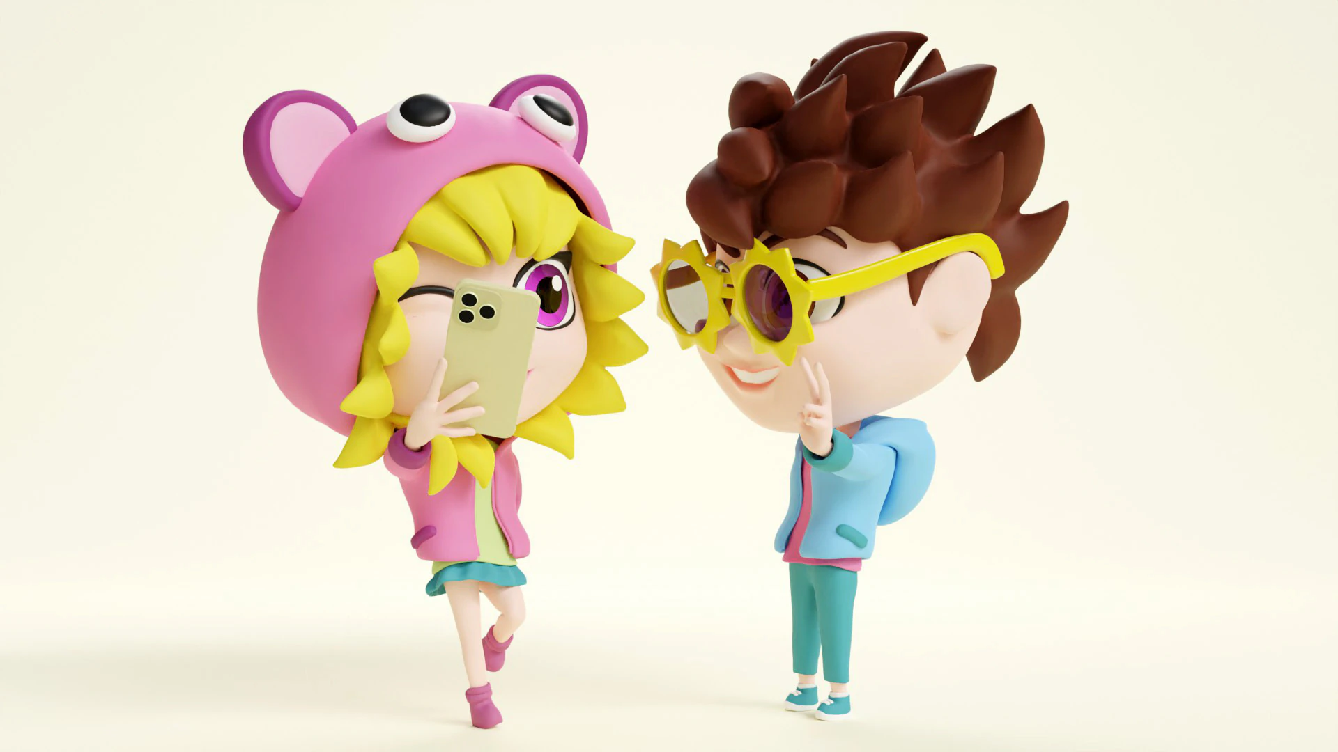 Ragazzo e ragazza mascotte 001 Modello 3D .c4d .max .obj .3ds .fbx .stl .blend 