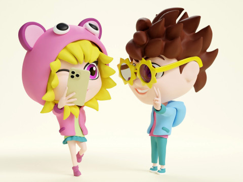 Boy Girl Mascot 001 3D Модель