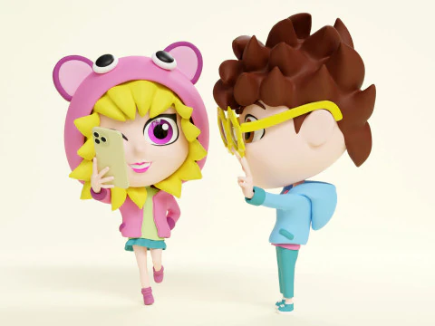 Ragazzo e ragazza mascotte 001 Modello 3D