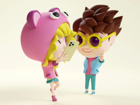 Ragazzo e ragazza mascotte 001 Modello 3D