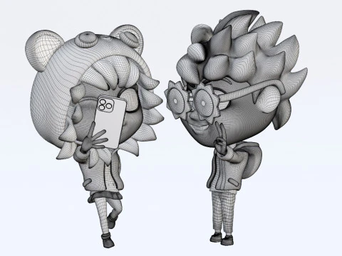 Ragazzo e ragazza mascotte 001 Modello 3D