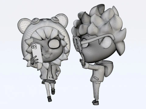 Ragazzo e ragazza mascotte 001 Modello 3D