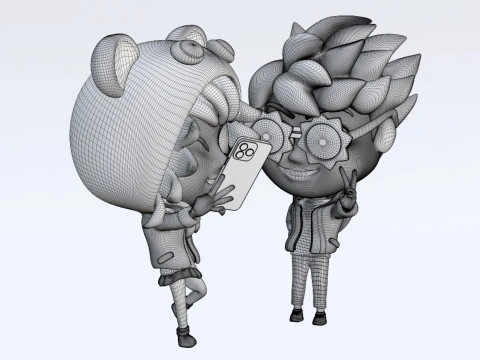 Ragazzo e ragazza mascotte 001 Modello 3D