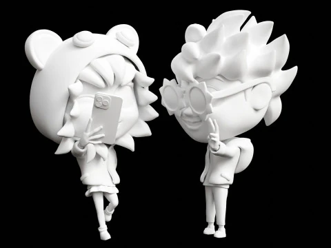 Ragazzo e ragazza mascotte 001 Modello 3D