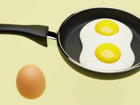 Emoji Egg and Frying Egg 001 3D Model
