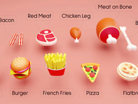 Emoji Food Pack 002 3D Model