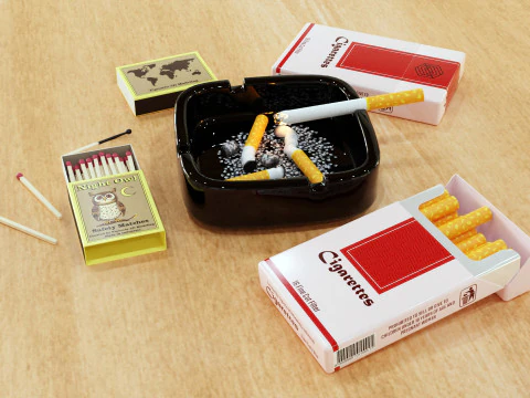 Cigarette Ashtray Match 001 3D Model