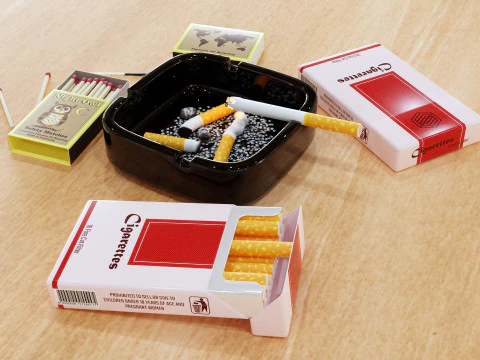 Cigarette Ashtray Match 001 3D Model